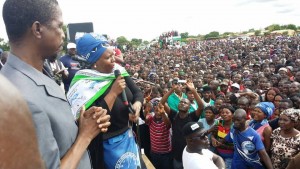Dora Siliya addresses the crowd flanked by Edgar Lungu